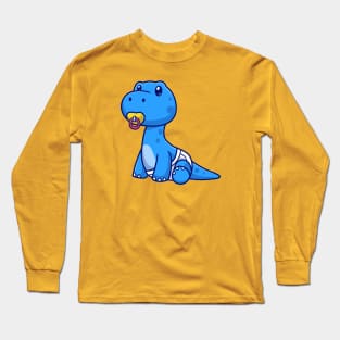 Cute Baby Brontosaurus Dino With Pacifier Cartoon Long Sleeve T-Shirt